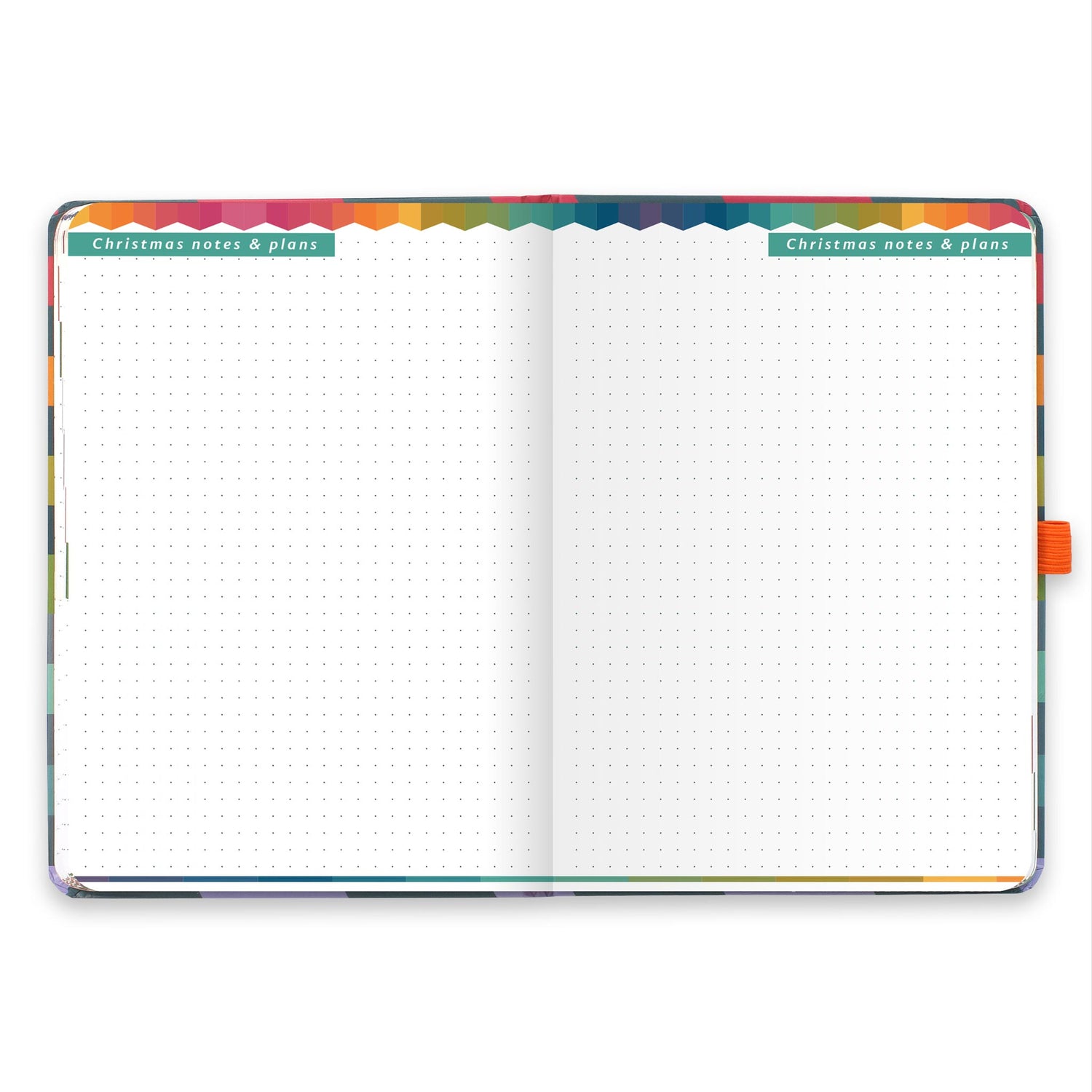 An open diary with dotted Christmas notes and plans pages.