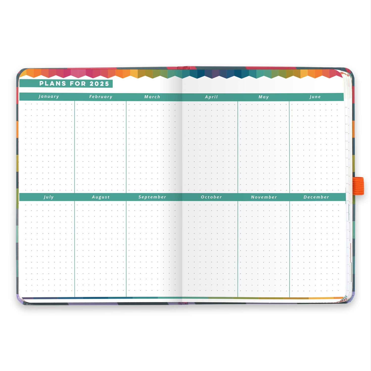 A double page spread with dotted note space for each month of the year.