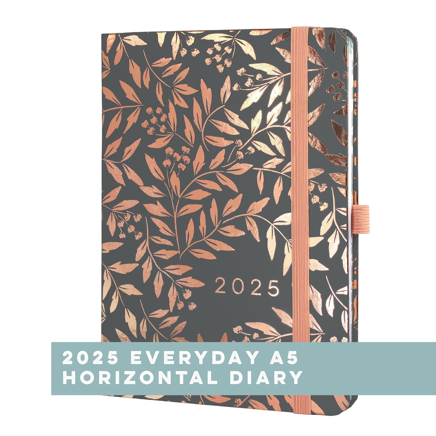 Boxclever Press Everyday A5 Horizontal Diary 2025 in a grey foiled design.