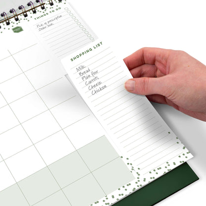 A calendar page with a things to do list and a perforated shopping list