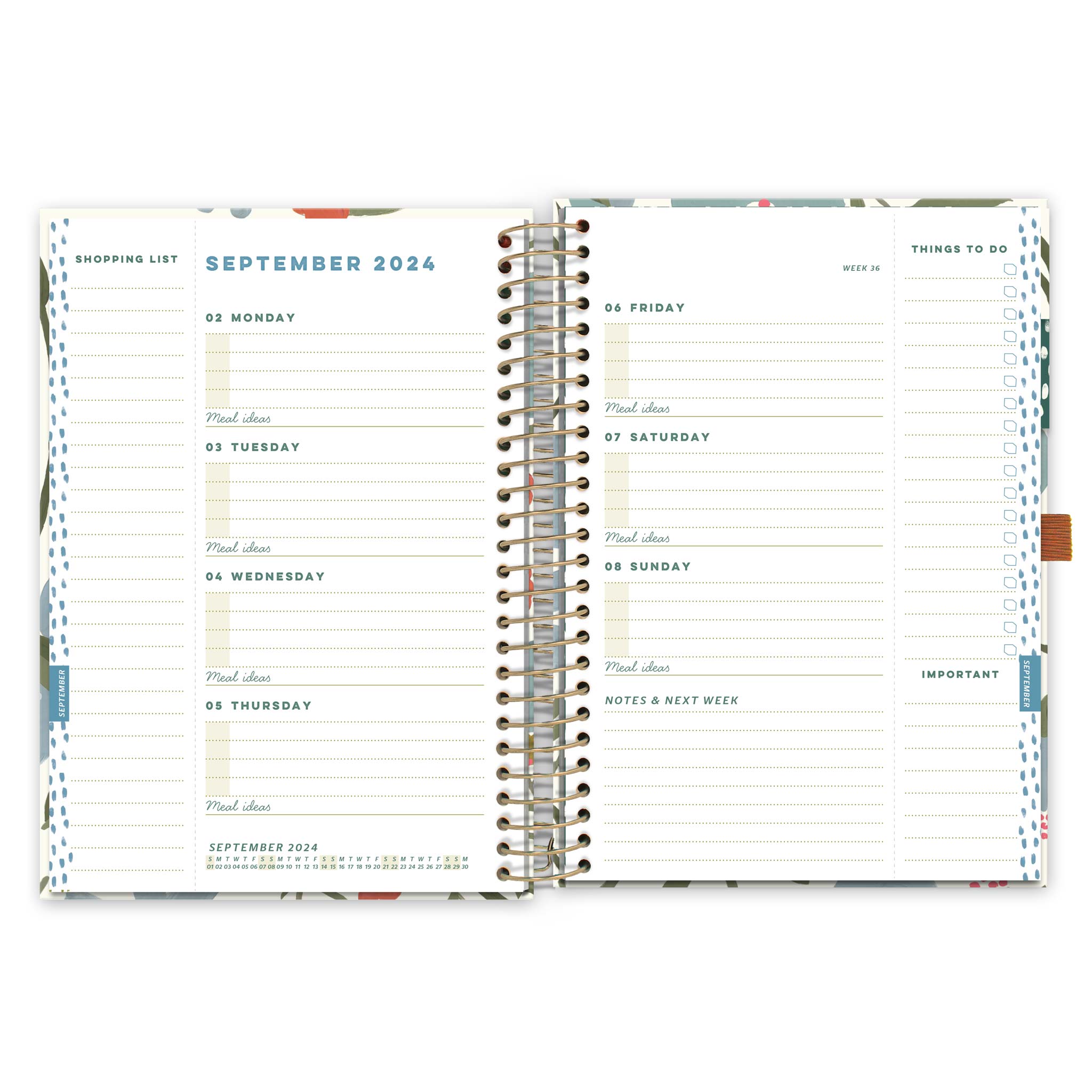 An inside diary spread showing September 2024