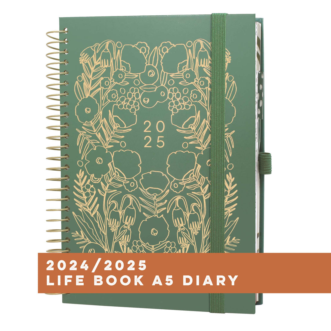 Boxclever Press Life Book Diary 2024/2025 with a green floral design