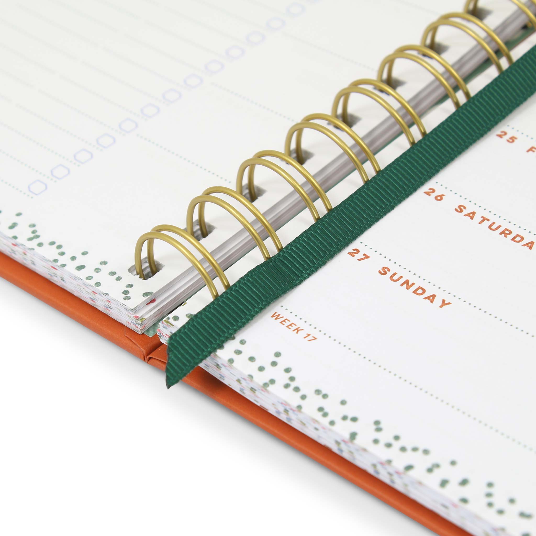 Pocket diary with a ribbon page marker.