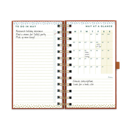 An open page diary spread with a month at a glance calendar, note space and to do page