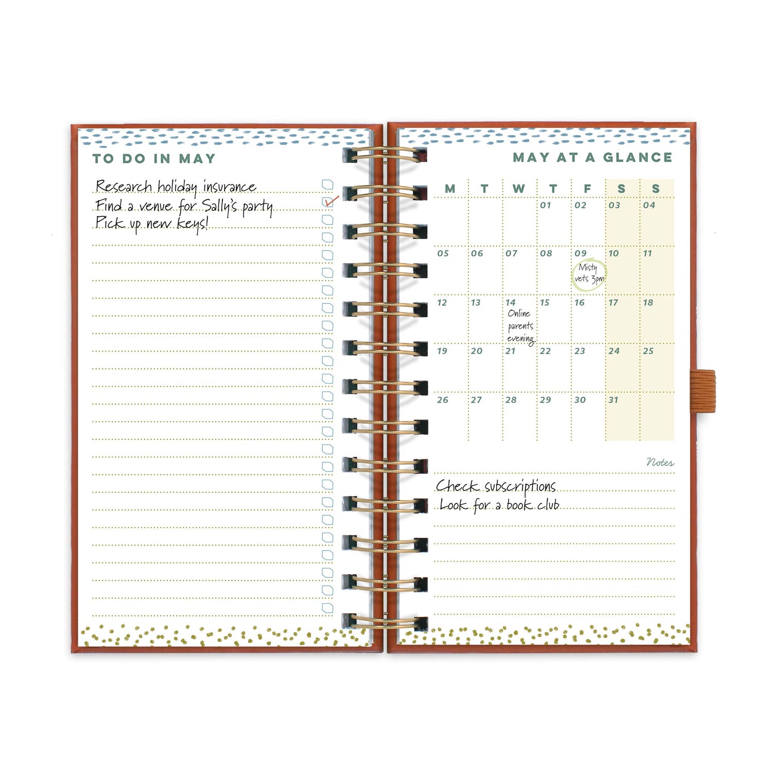 Monthly calendar page of a pocket life book with a monthly to-do list and note space.