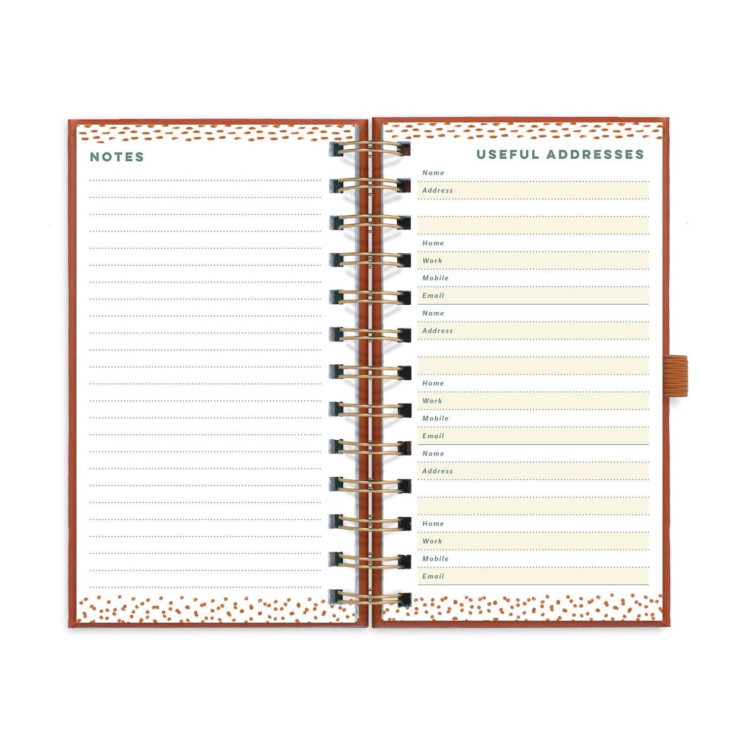 Pocket diary with a note page one side and a page for useful addresses the other.