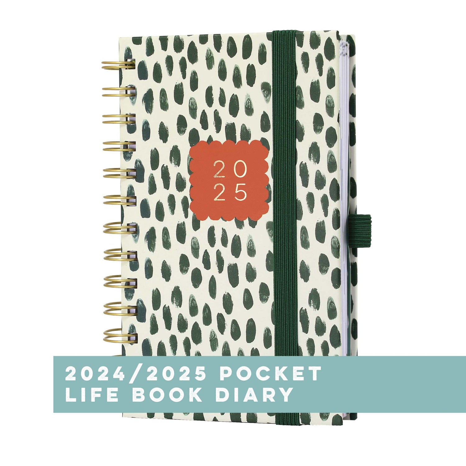 Boxclever Press Pocket Life Book Diary 2025 with a white and green spot design