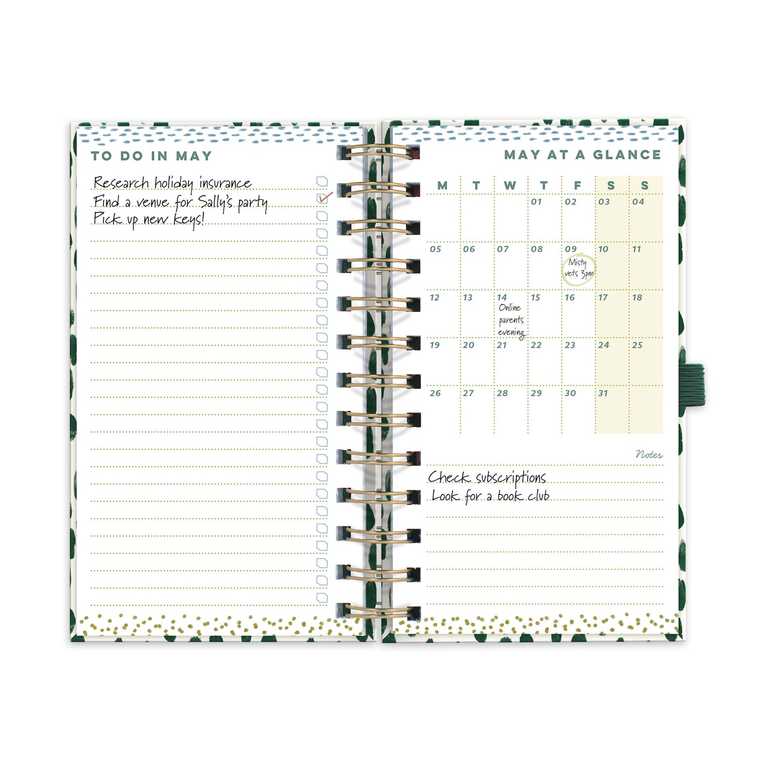 Monthly calendar page of a pocket life book with a monthly to-do list and note space.
