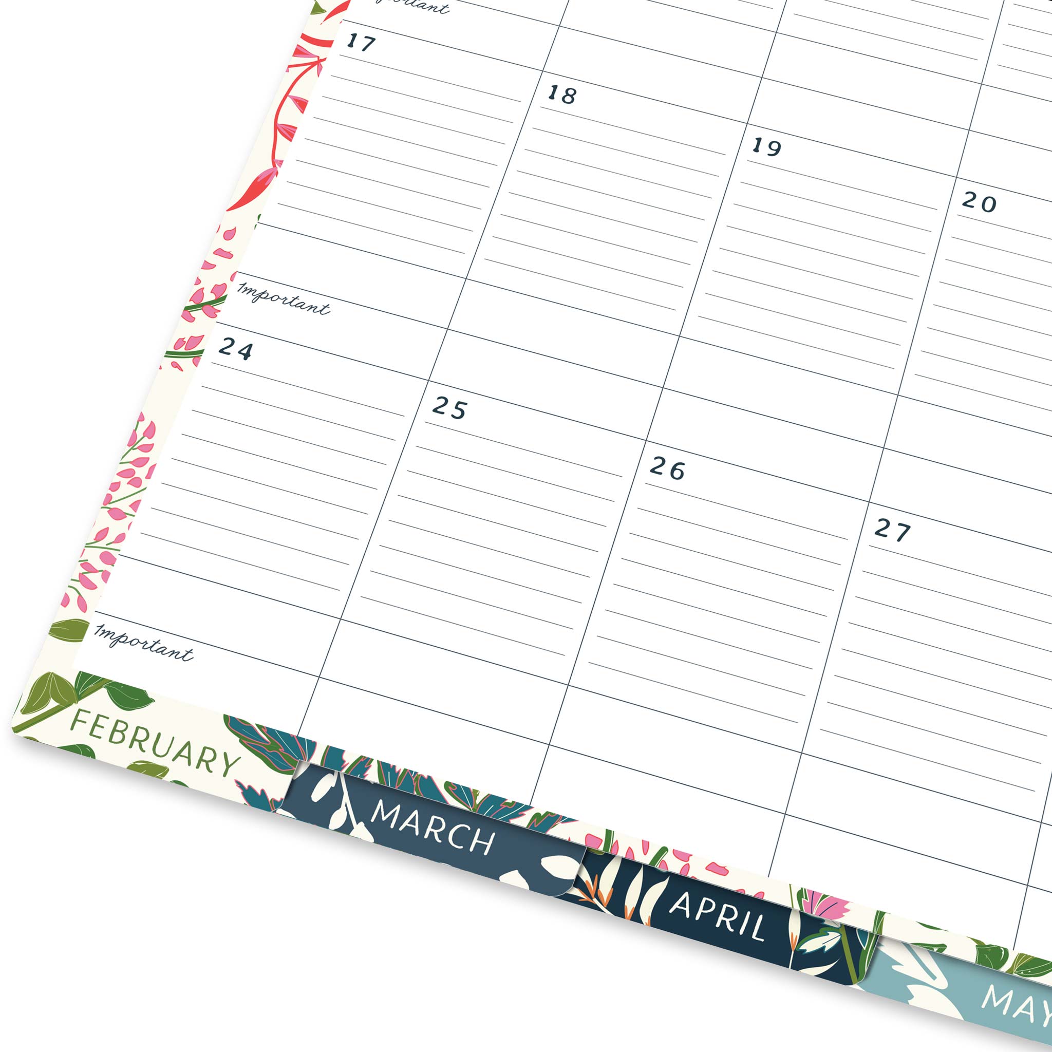 Large wall calendar with lined note space and monthly tabs