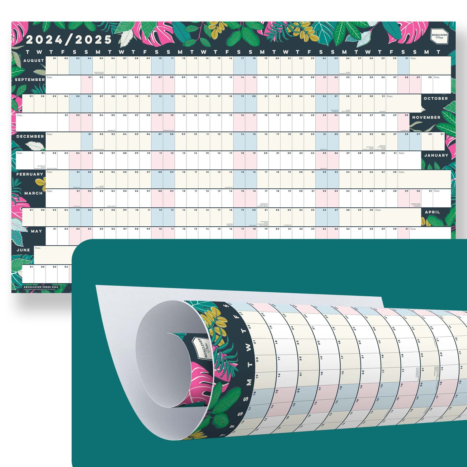 A rolled academic linear wall planner