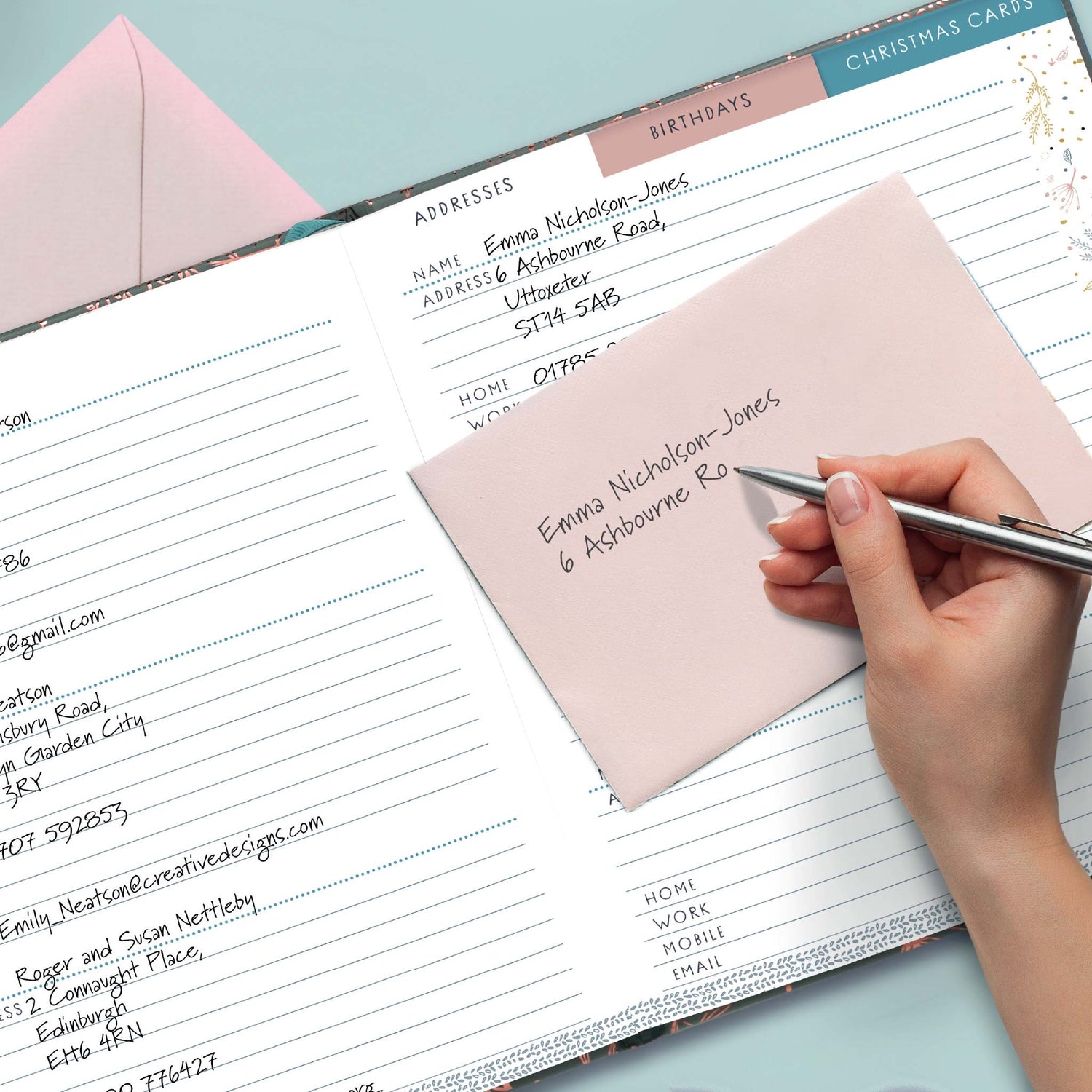 Internal page of large address book with A-Z tabs.