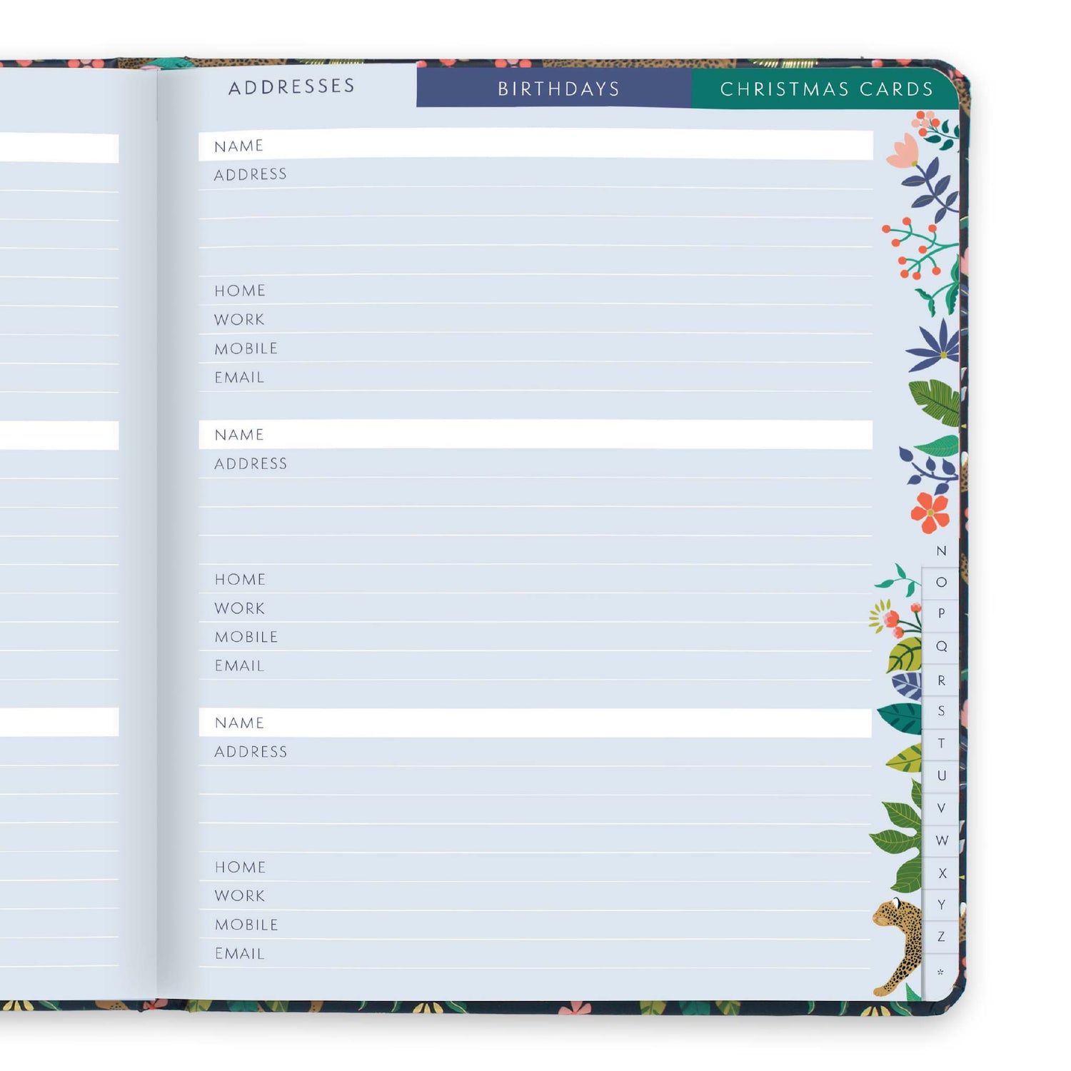 Internal page of large address book with A-Z tabs.