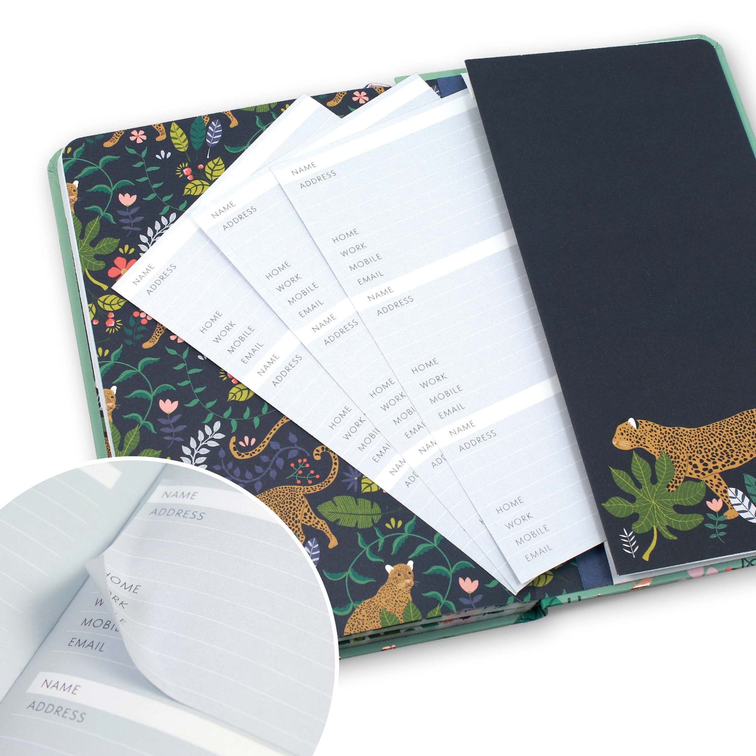 Small address book with a back pocket and 3 sheets of adhesive change of address labels.