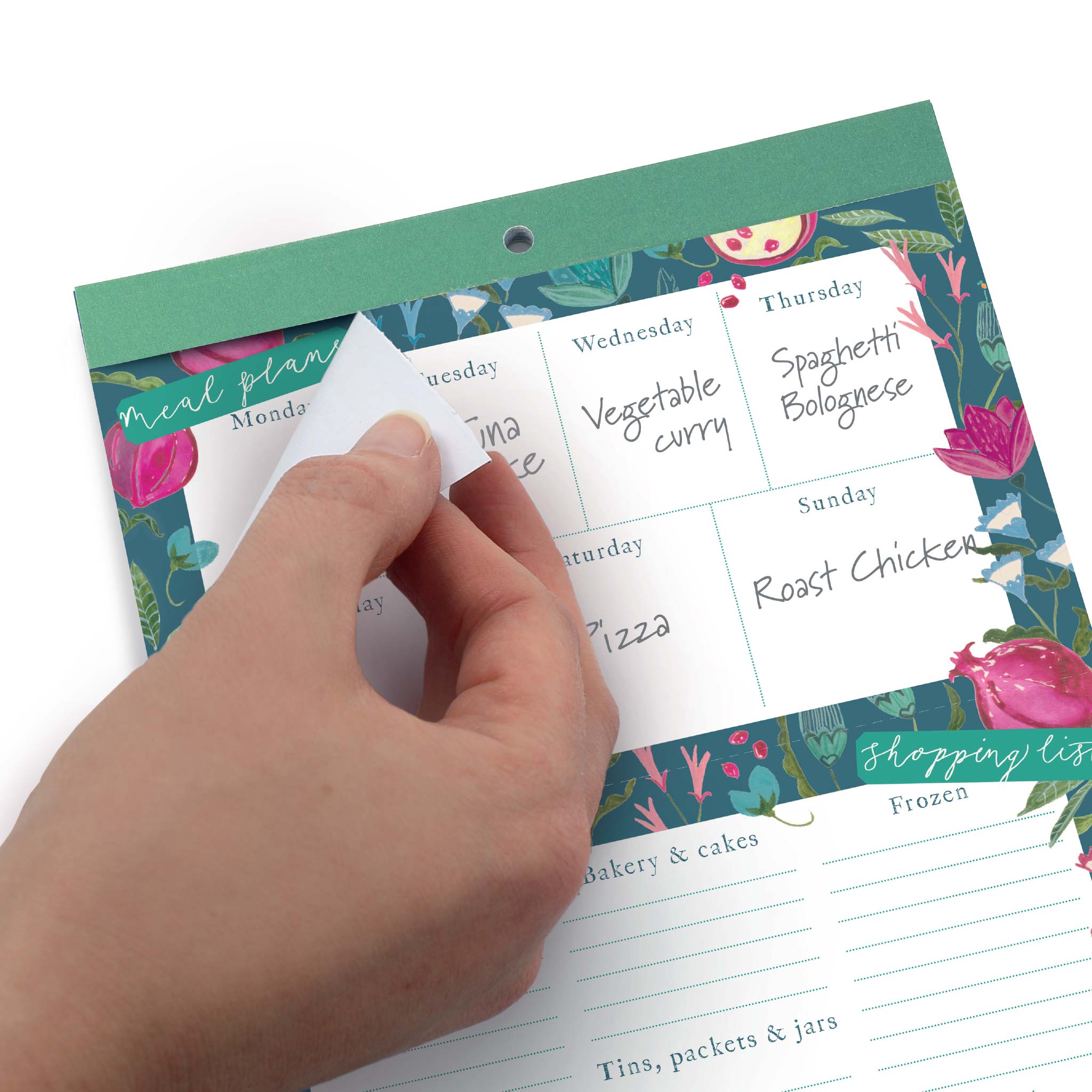 Fridge list with perforated weekly meal planner.