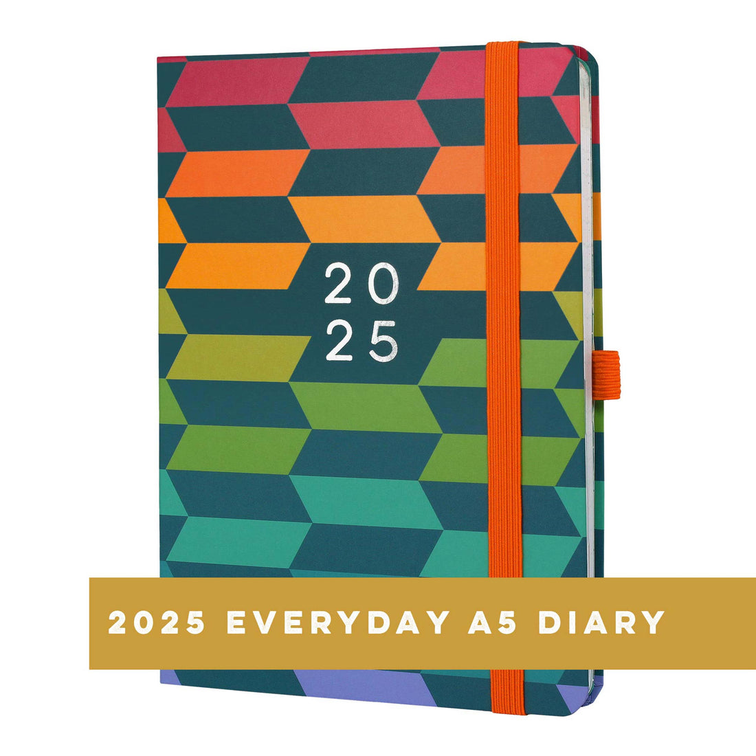 Boxclever Press Everyday A5 Diary 2025 with a rainbow geometric design. 