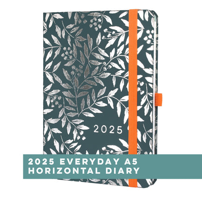 Boxclever Press Everyday A5 Horizontal Diary 2025 in a blue foiled design. 