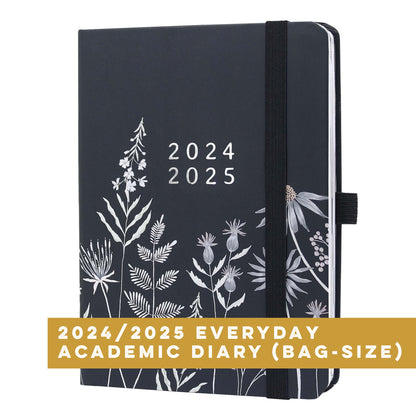 Boxclever Press Everyday Academic Diary 2024 2025 in a dark blue and silver floral design