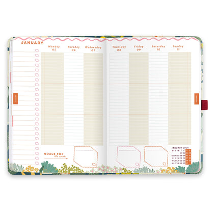 A week to view double page diary spread with a vertical layout and to do list.