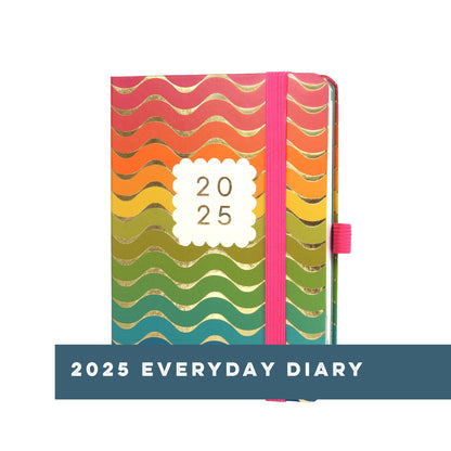 Boxclever Press Everyday Diary 2025 in a pink and rainbow design.