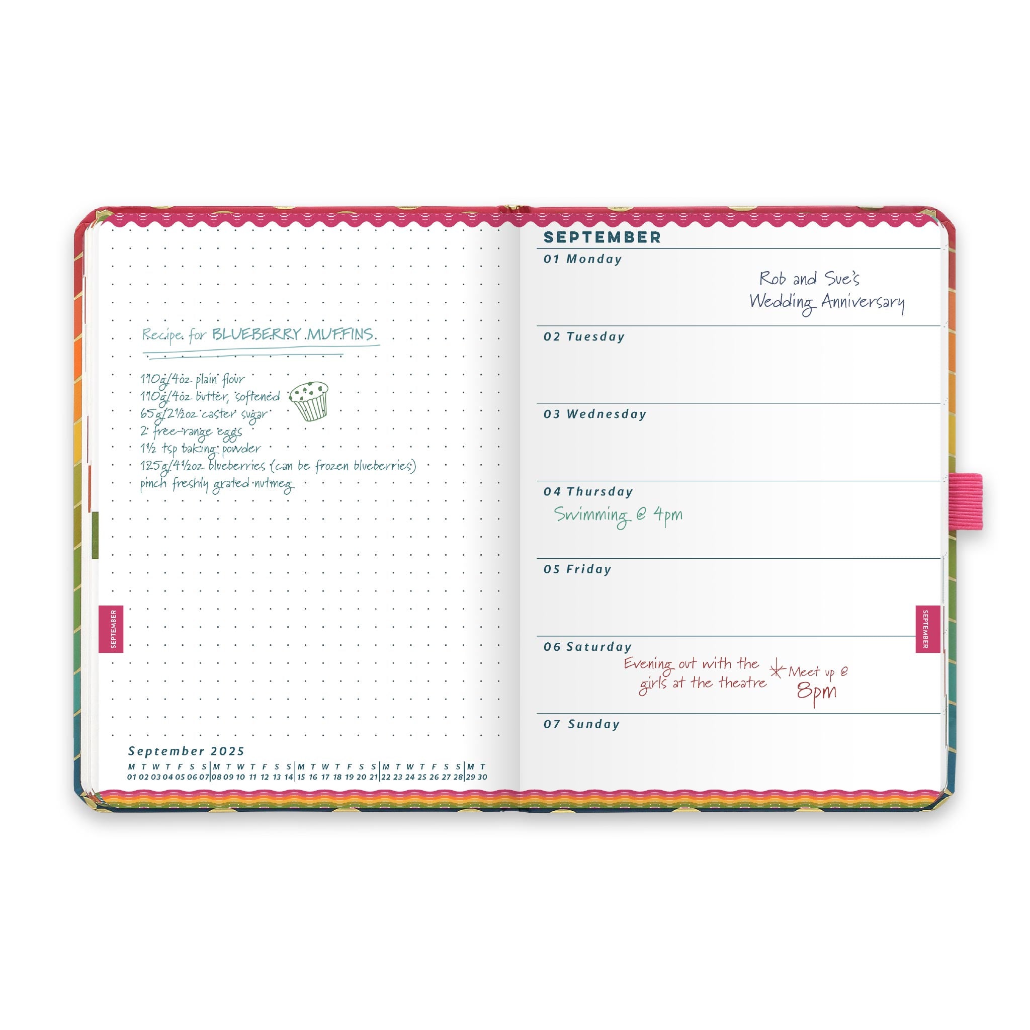 An inside diary spread showing weekly appointments on the right and notes on the left.