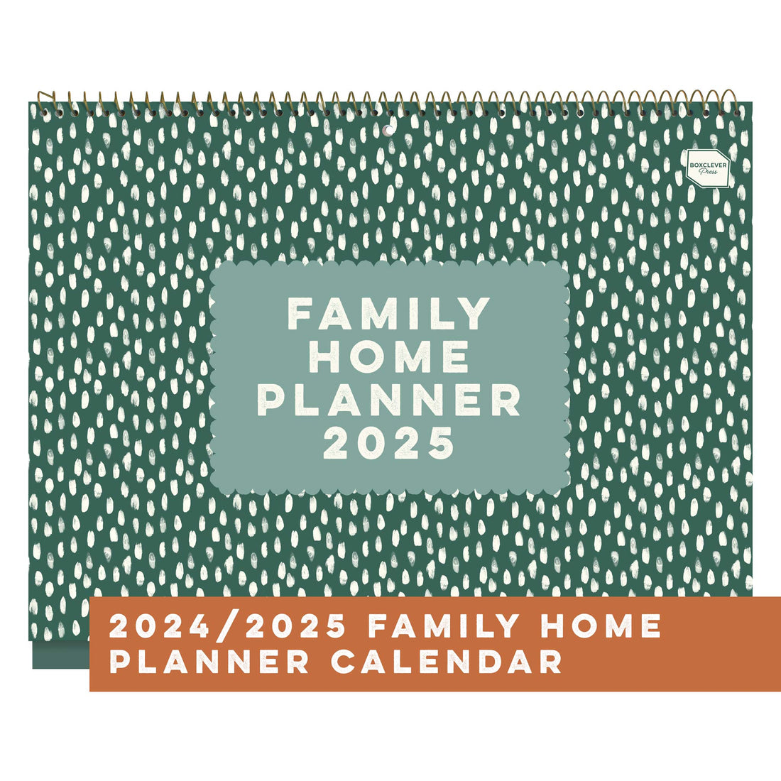 Boxclever Press Family Home Planner Calendar 2025 with a green cover and white dots