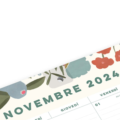 Una pagina del calendario di novembre con fiori e un foro di sospensione rinforzato