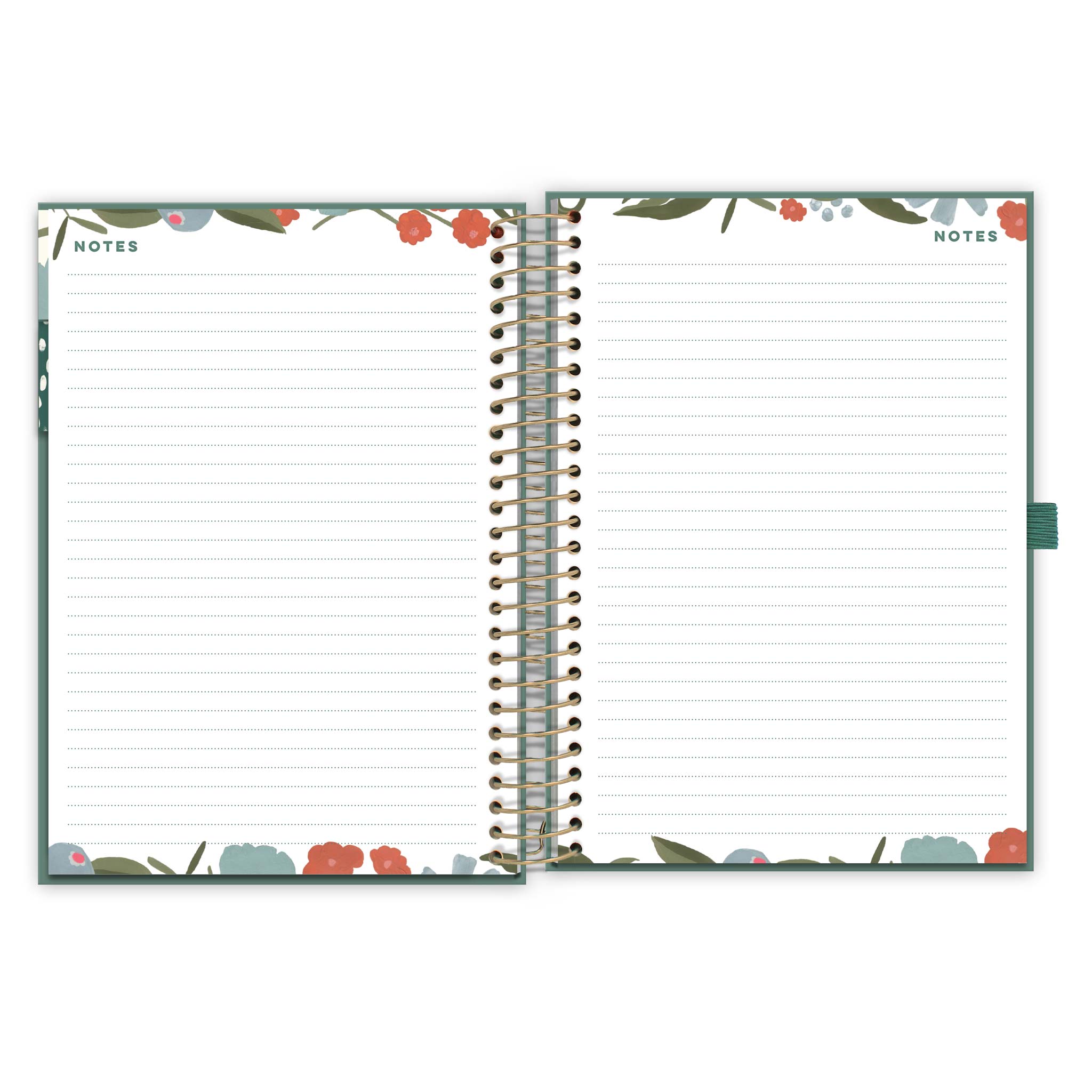 &quot;An open diary spread with floral pattern showing lined note pages &quot;