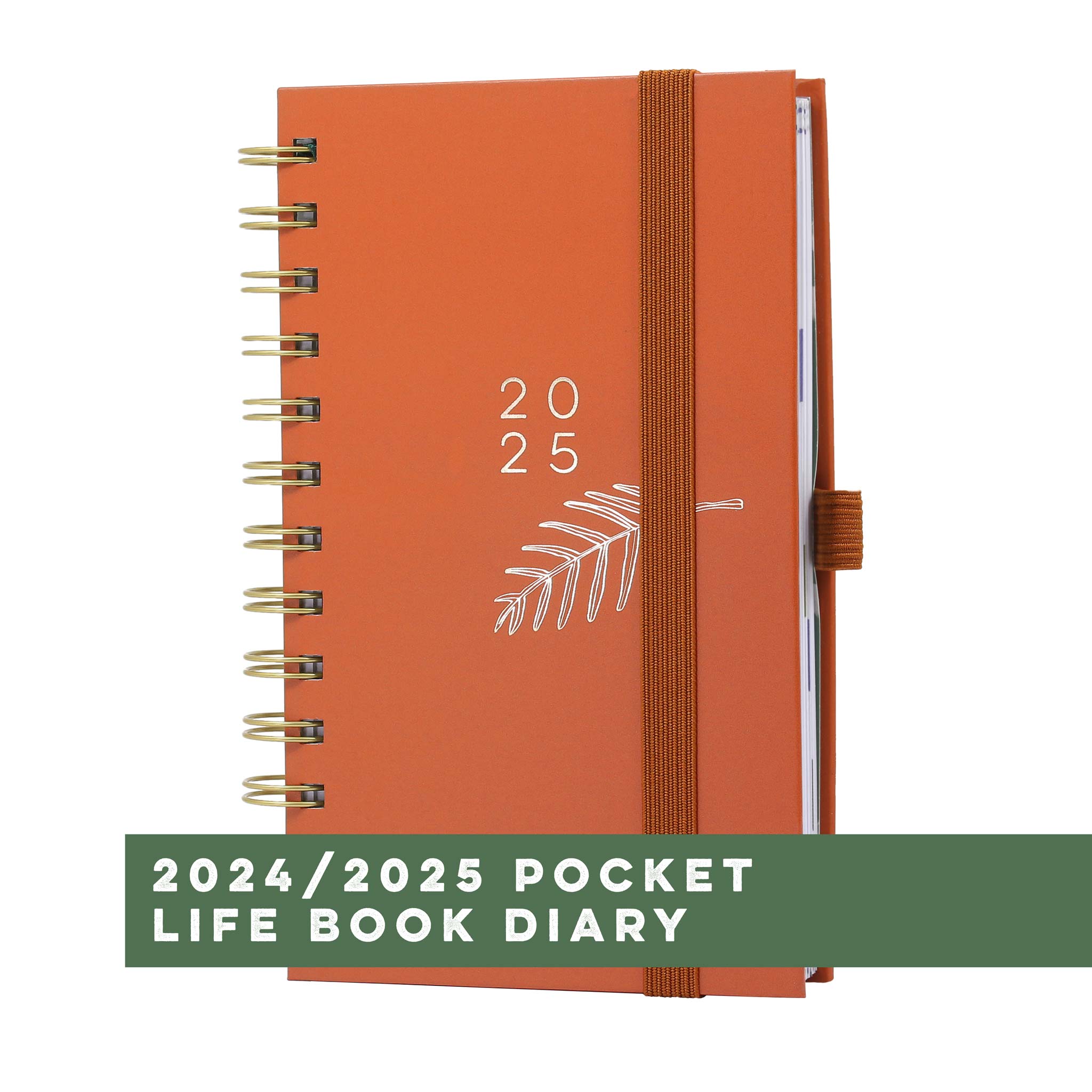 Boxclever Press Pocket Life Book Diary 2025 with an orange and gold leaf design
