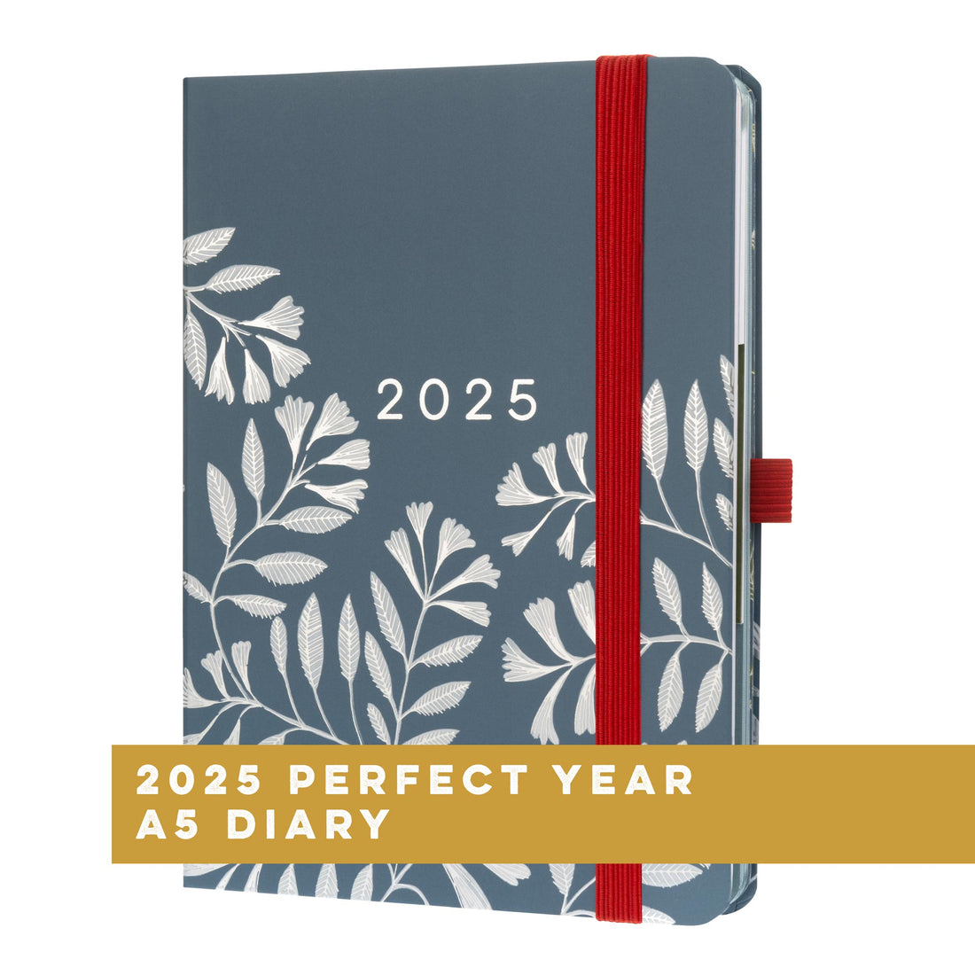 Boxclever Press 2025 Perfect Year A5 diary with a blue cover and silver flowers. 