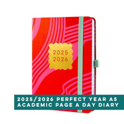 Boxclever Press Academic  Perfect Year Page a Day A5 Diary 2025 2026 in a pink design. 