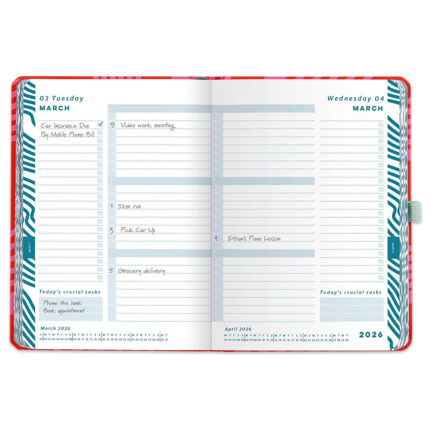 Open page spread of the day a page layout with appointments, crucial tasks and to-do&