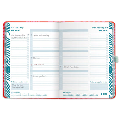 Open page spread of the day a page layout with appointments, crucial tasks and to-do&