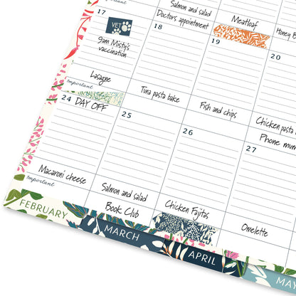Large wall calendar with lined appointment blocks, priority boxes and and monthly tabs