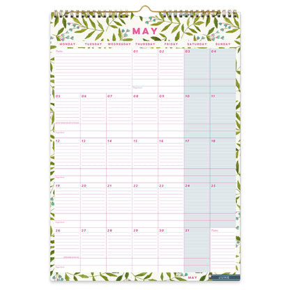 Month to view May page with  large lined appointment boxes, shaded weekends and monthly tabs. 