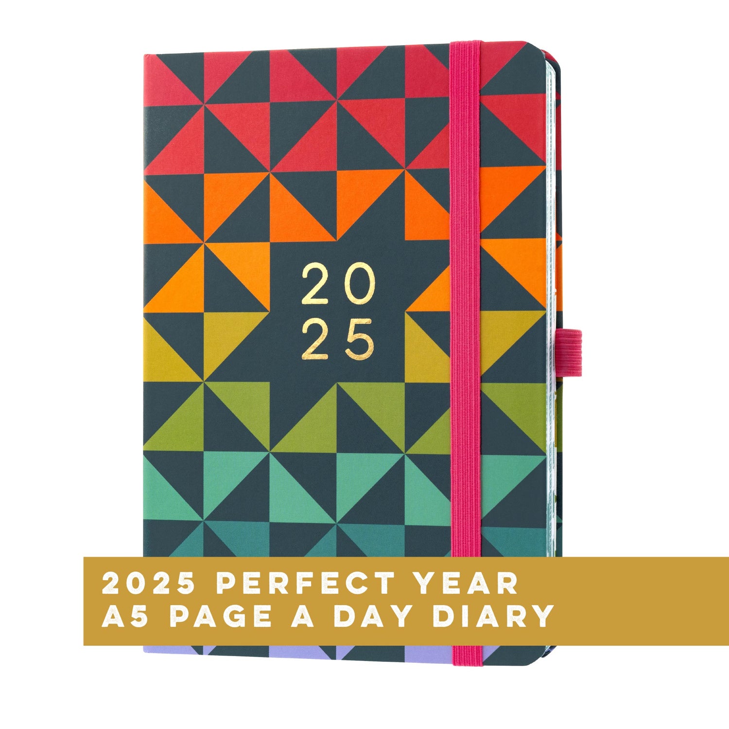 Boxclever Press Perfect Year Page a Day A5 Diary 2025 with a rainbow geometric design. 