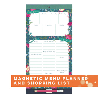 Magnetic menu planner and shopping list.