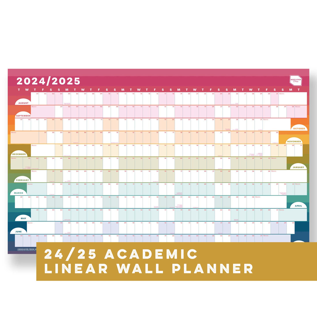 Academic Linear Wall Planner 24/25 (Rainbow) | Non-Laminated &amp; Laminated